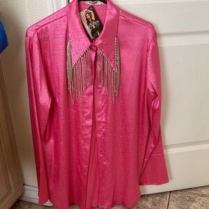 Pink Western Shirt with Fringe Detail